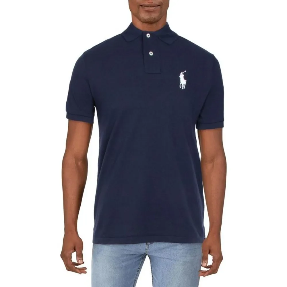 Polo Ralph Lauren Mens Navy Knit Logo Applique Polo Shirt NWT